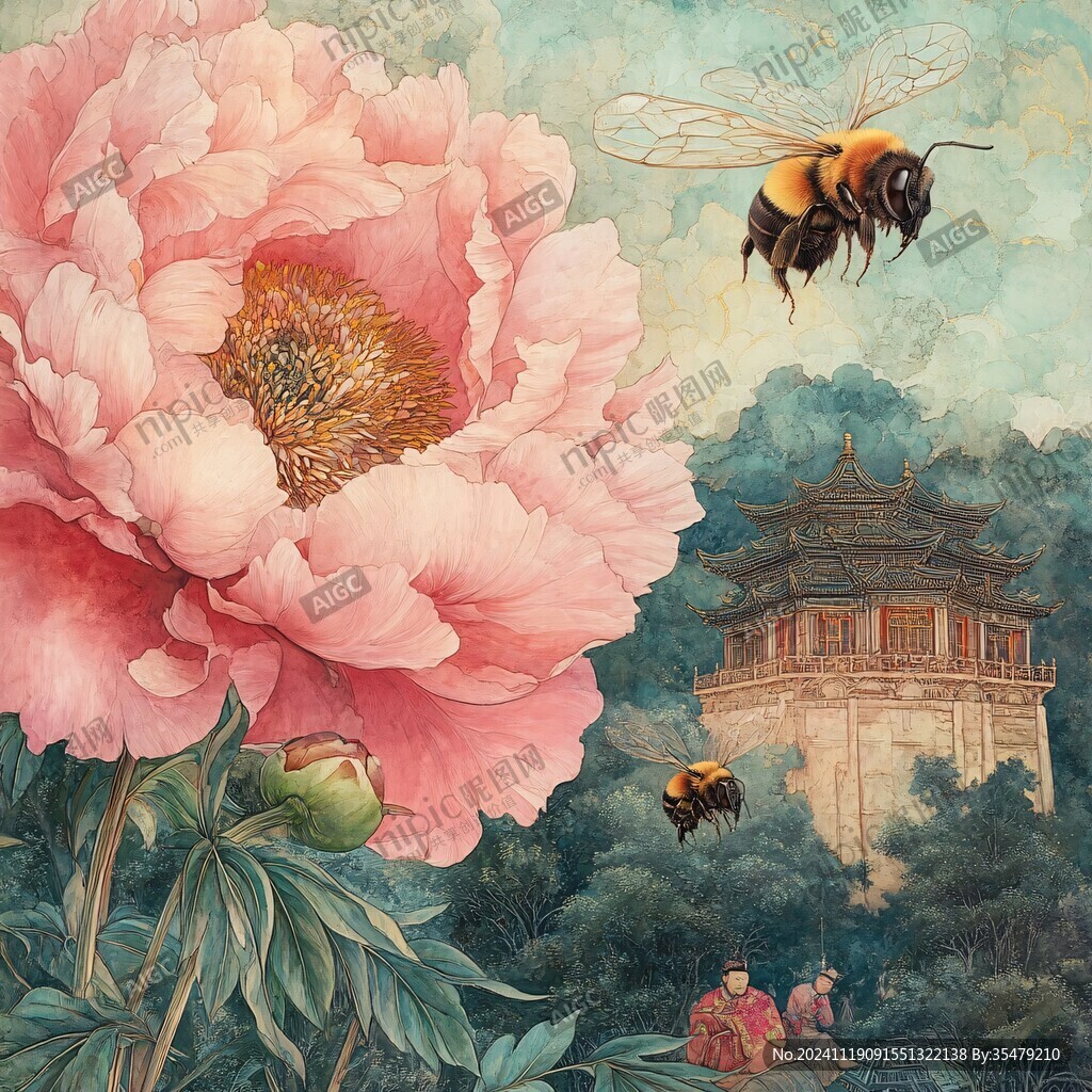 蜜蜂與牡丹花