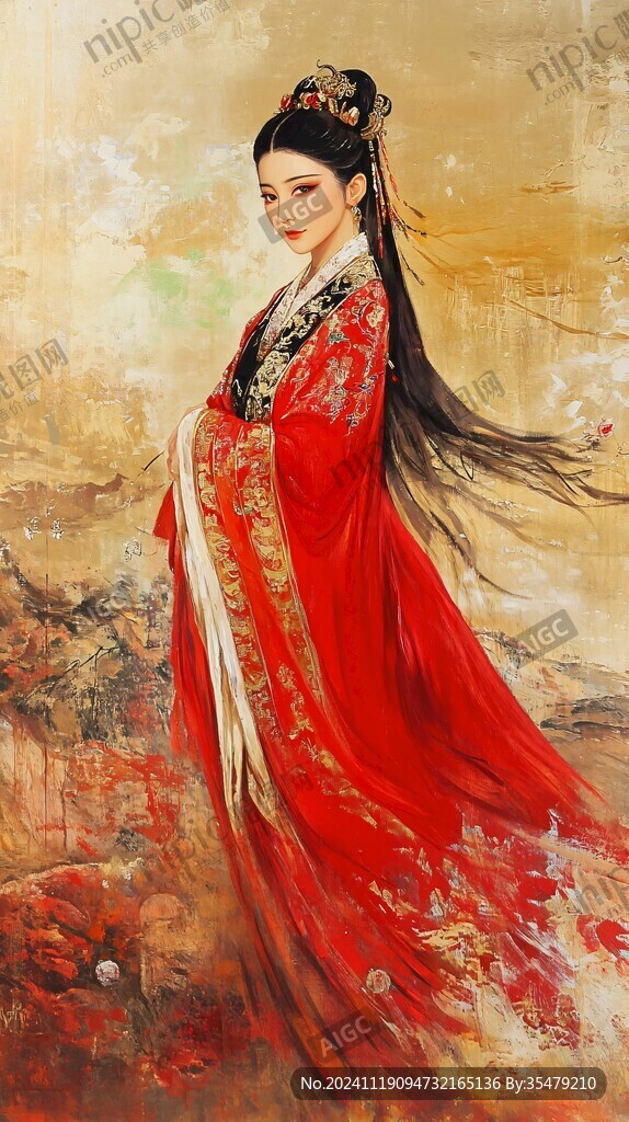 紅衣美女古代仕女