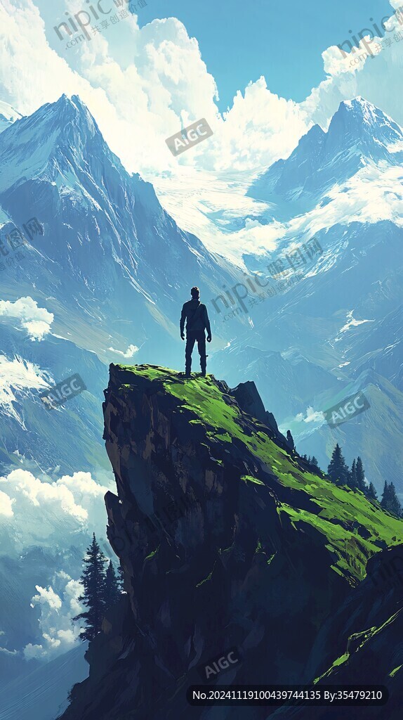 站在山峰的人
