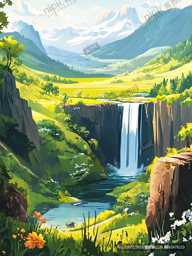 大自然山川插畫
