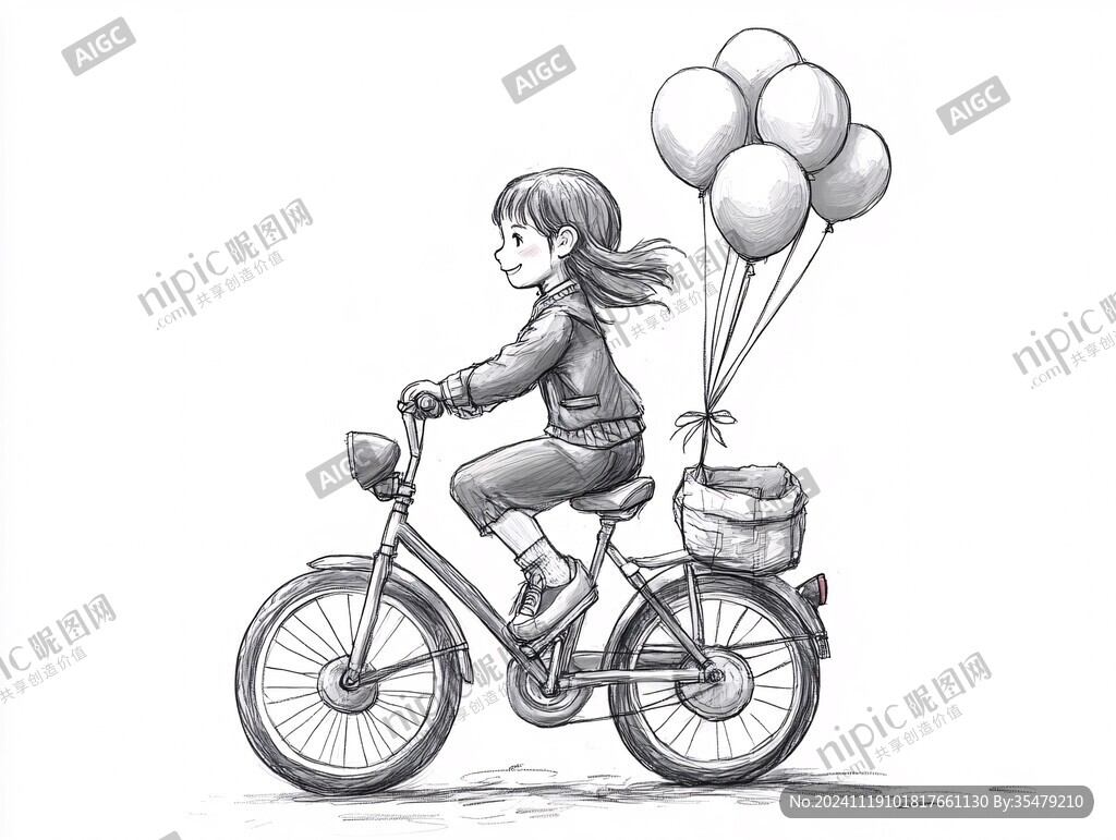 騎車兒童手繪
