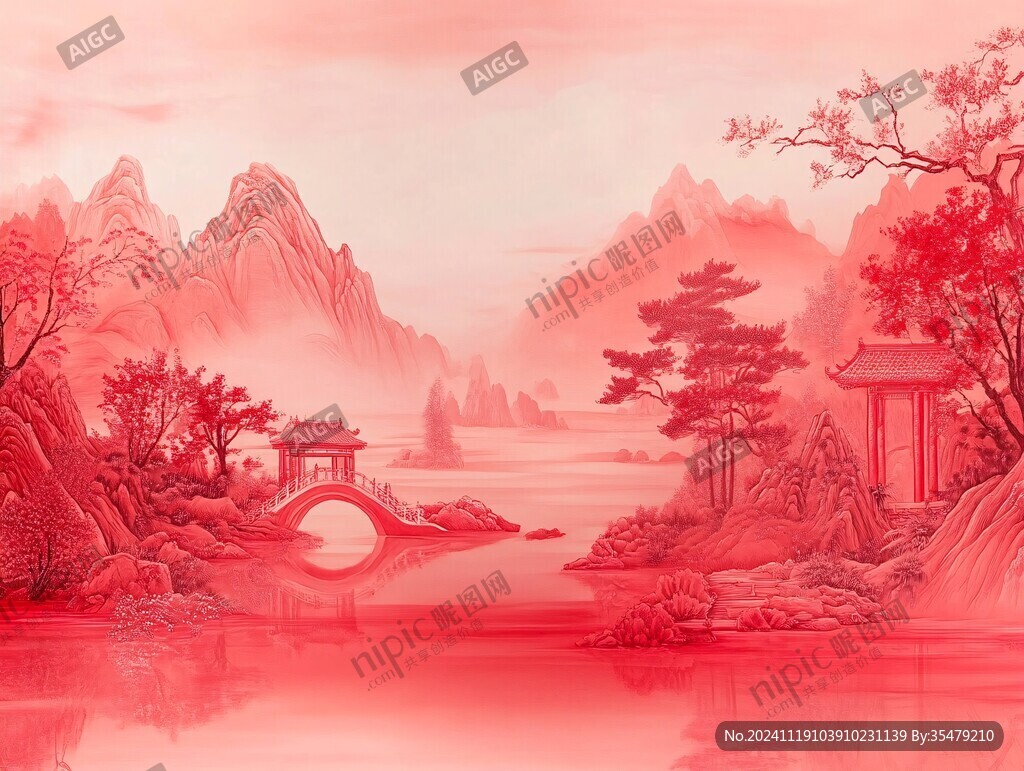 質(zhì)感紅色山水背景墻
