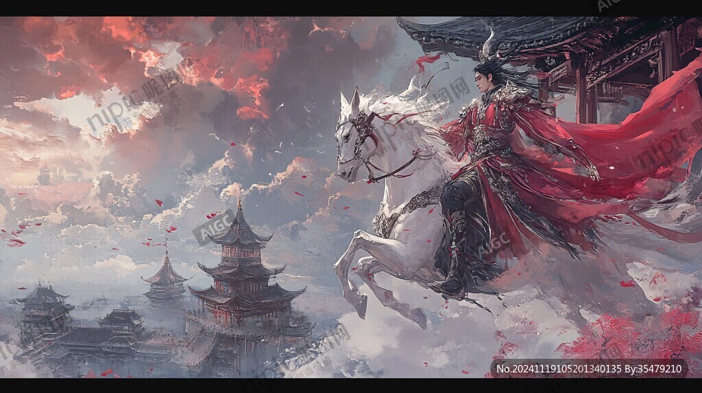 樓閣古風(fēng)仙鹿仙景