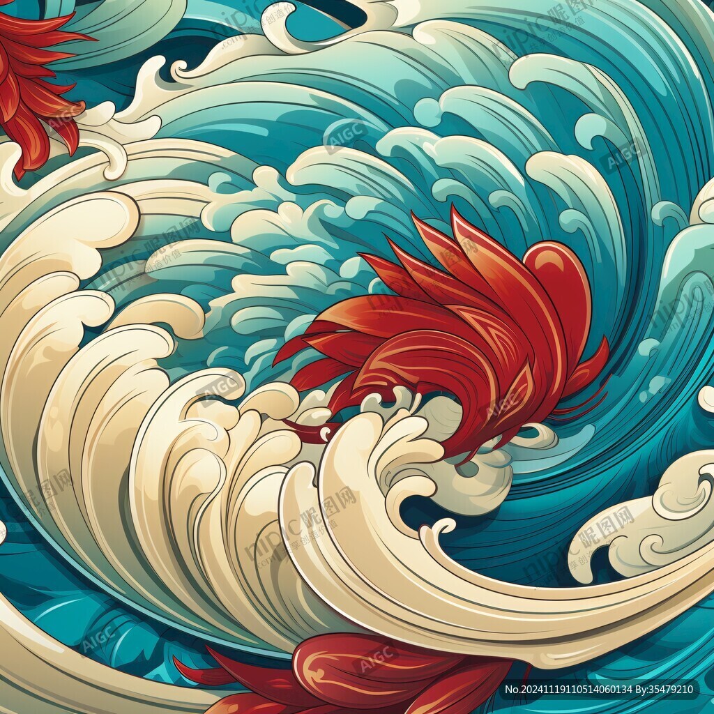 手繪金魚海浪