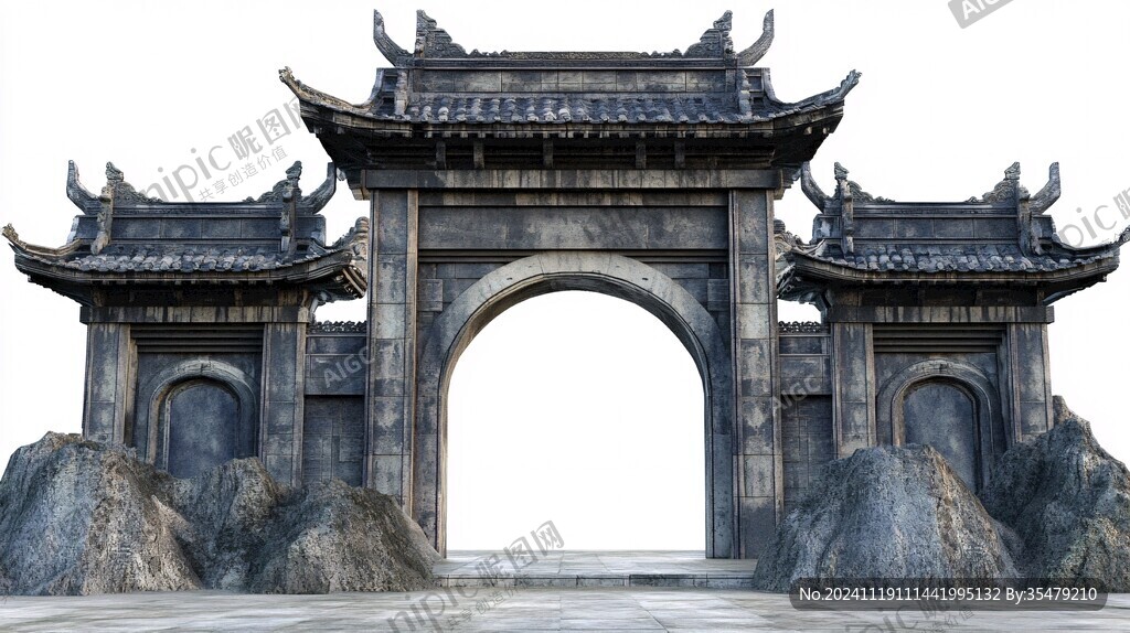 中式門樓拱門大門背景