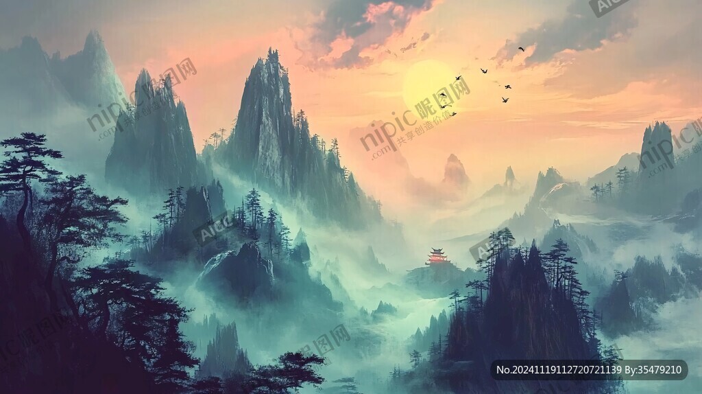 迎客松意境山水