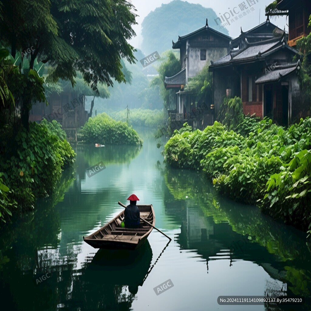 霧中烏篷船