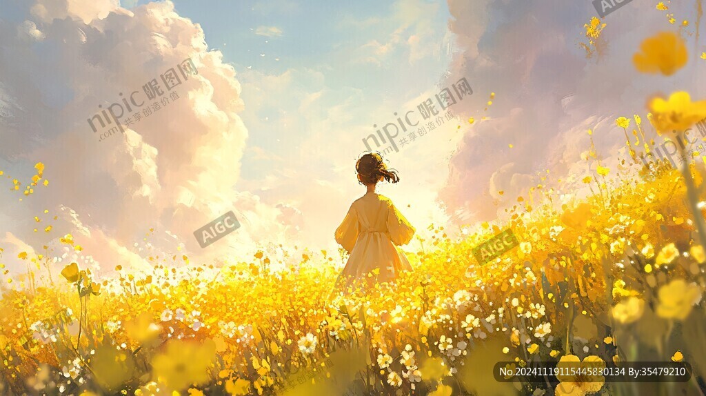 插畫夕陽下