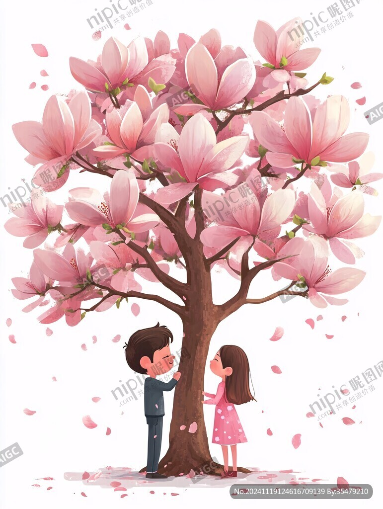 開滿櫻花的大樹插畫