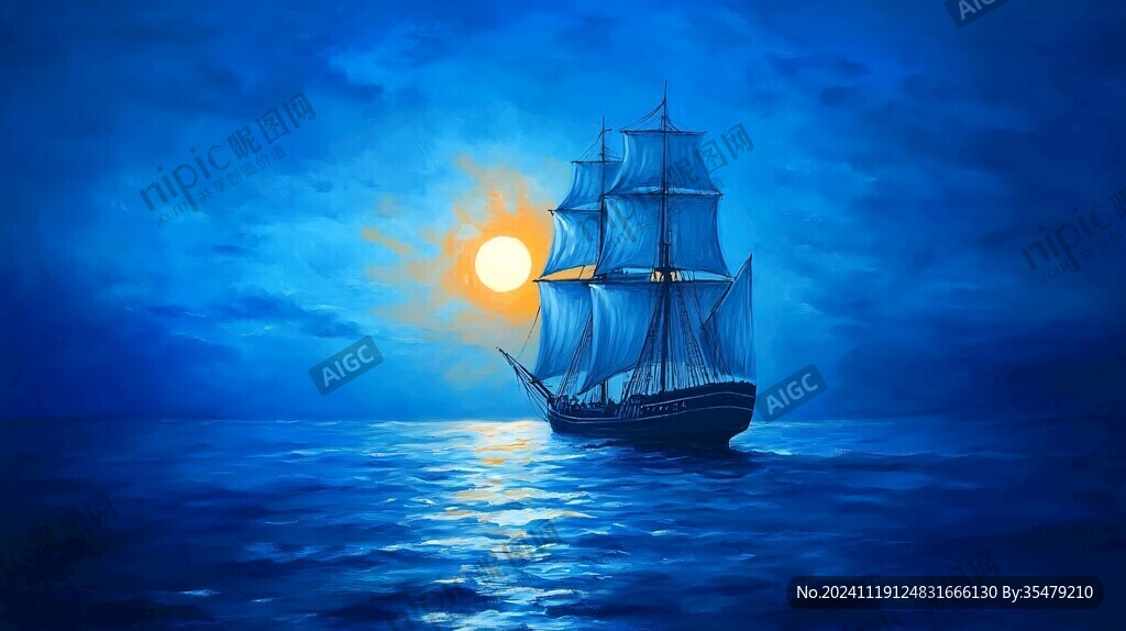 深海藍背景船