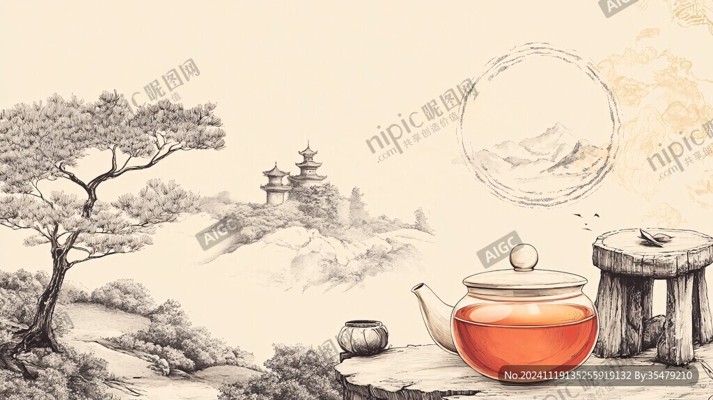 茶海報(bào)手繪山水畫(huà)心
