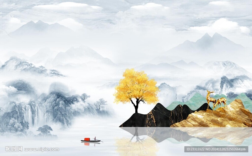 新中式山水背景墻
