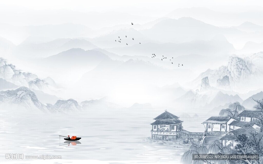 新中式山水背景墻