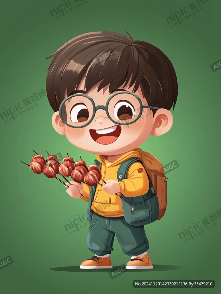 抱著香菇醬男孩插畫