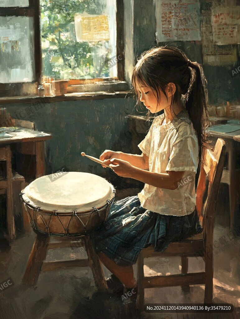 午后的小女孩插畫