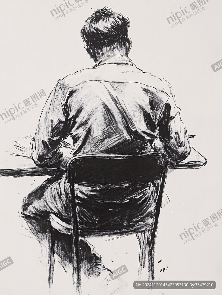 素描蹲著的人