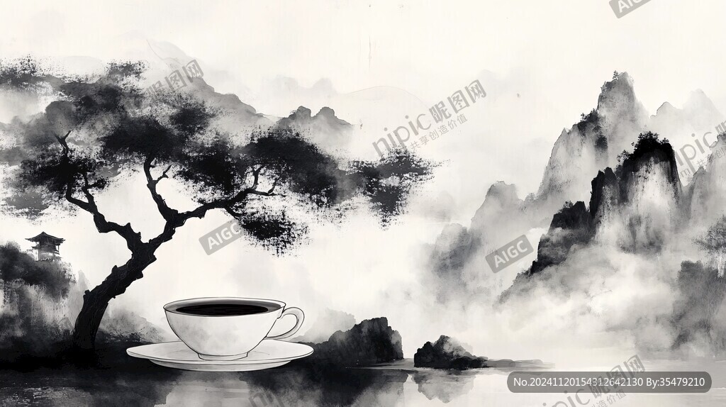 水墨山水畫寫意禪茶道