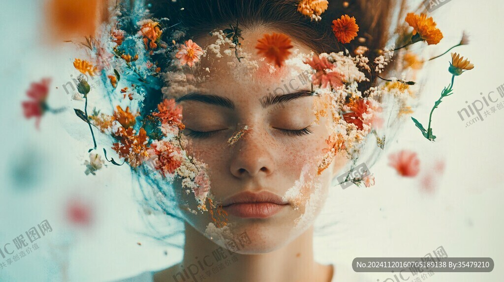 鮮花遮擋臉部