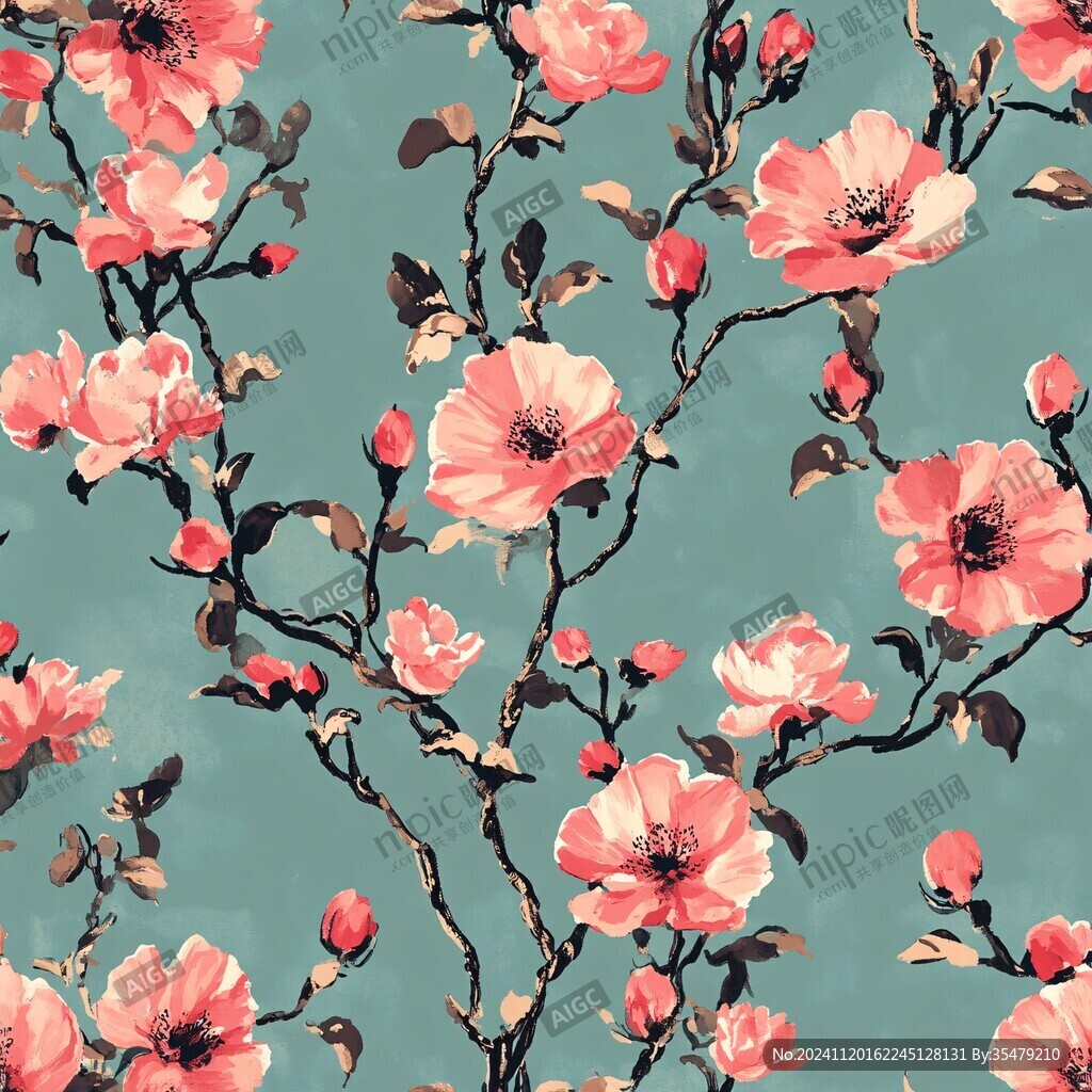 桃花桃枝圖案