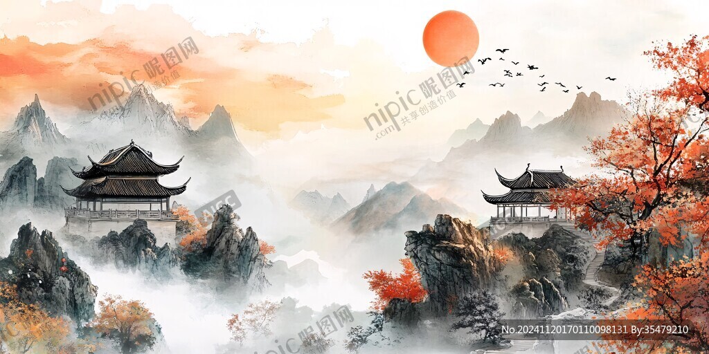樓閣山水意境畫
