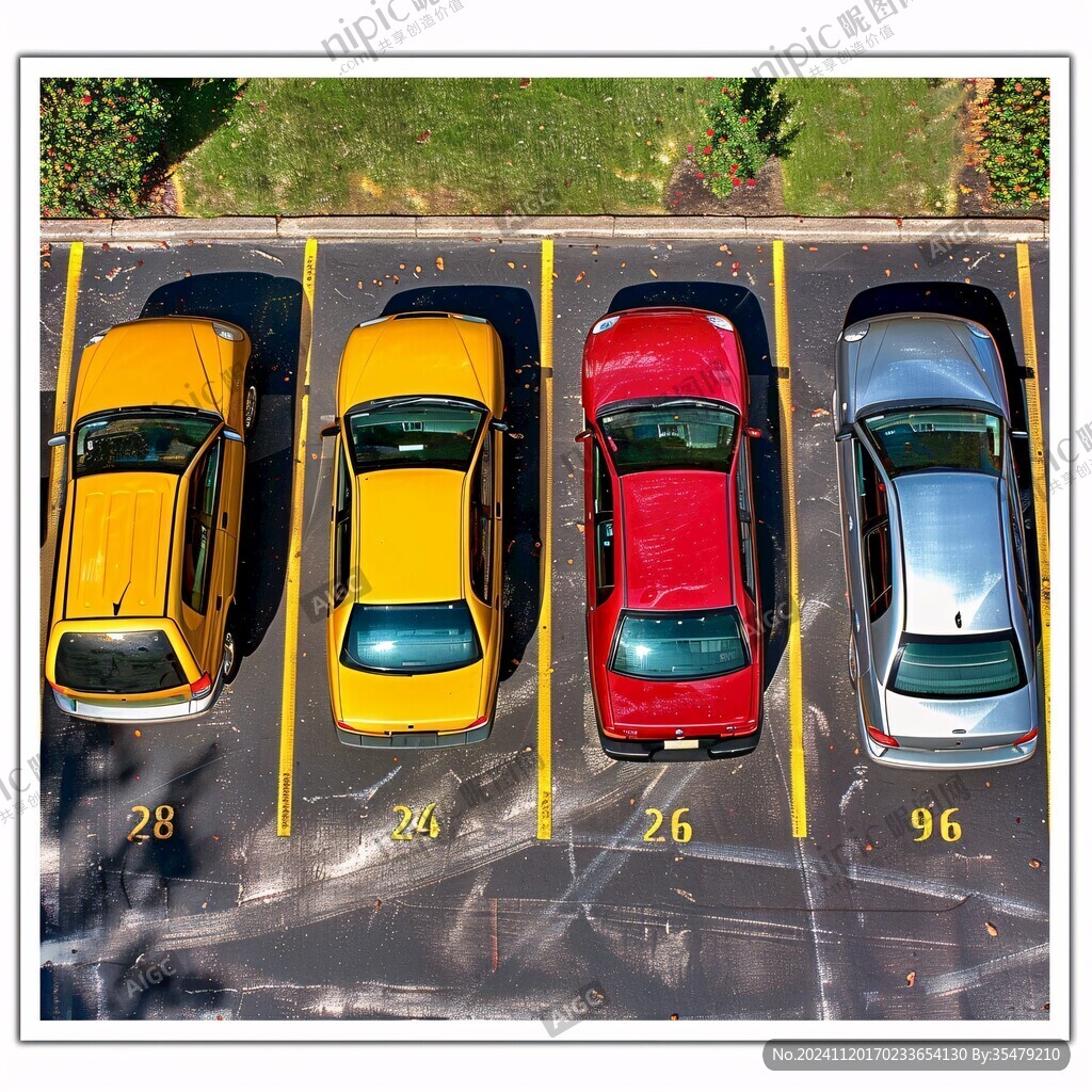 俯拍停車場(chǎng)車輛