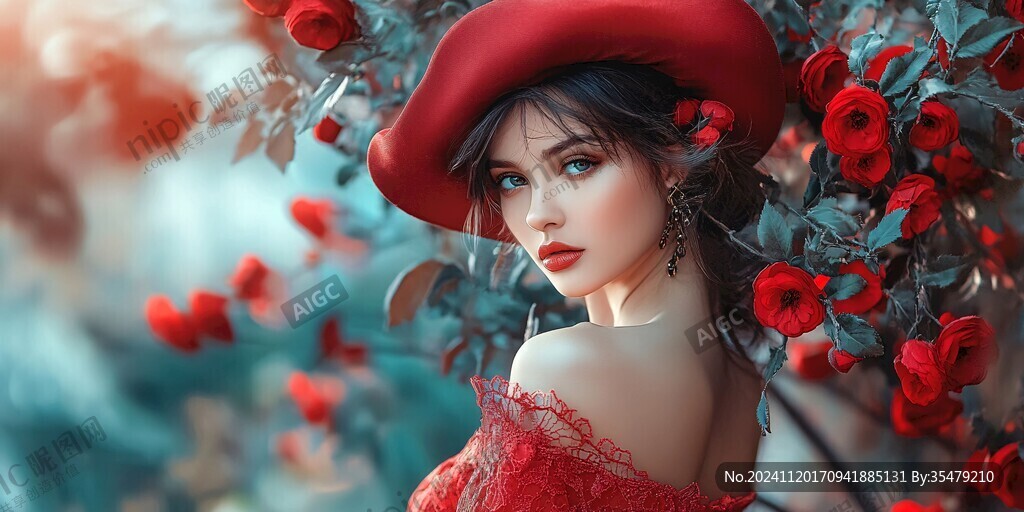 紅裙少女戴花女孩