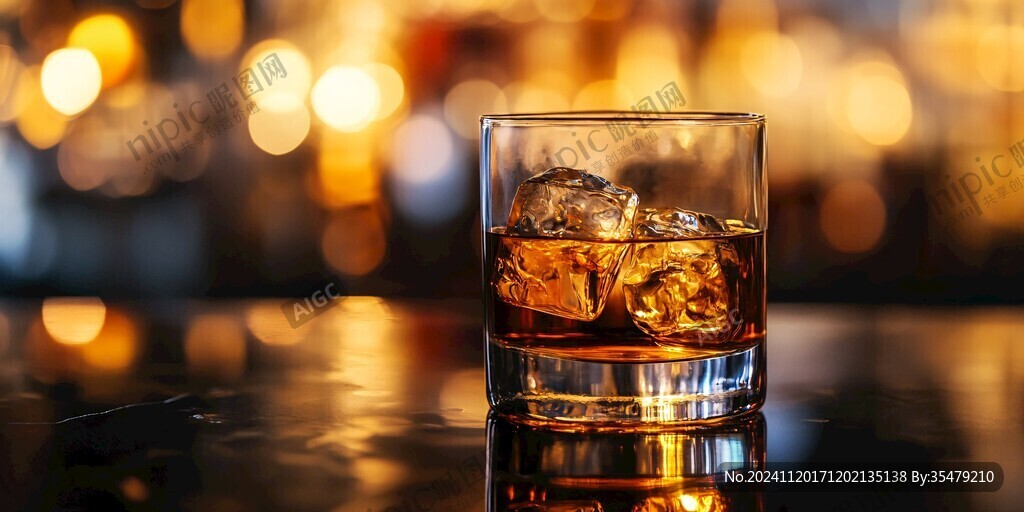 威士忌加冰塊酒杯