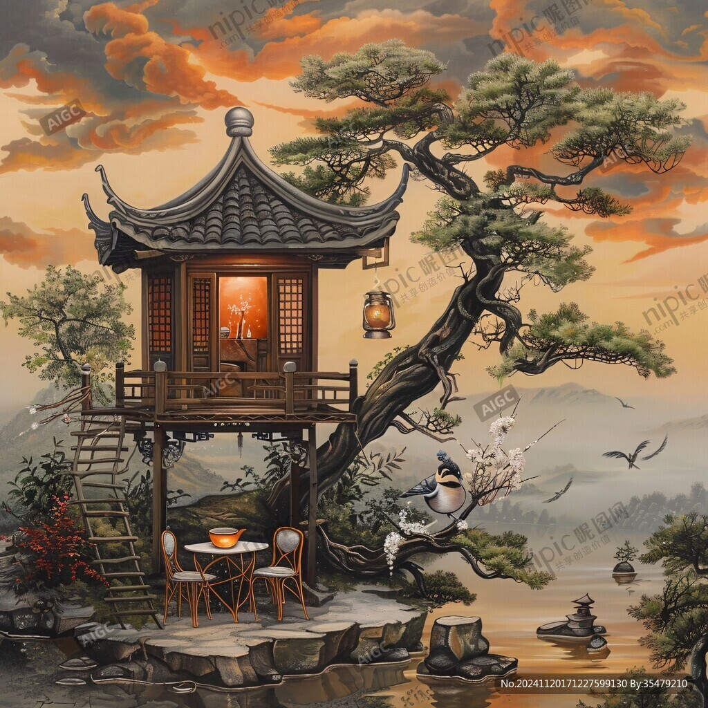 古典閣樓仙鶴