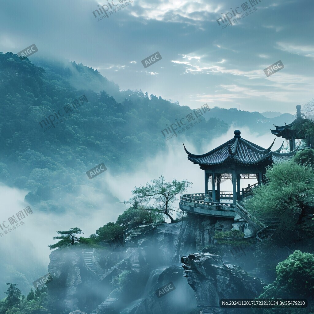 晨霧中的懷思亭