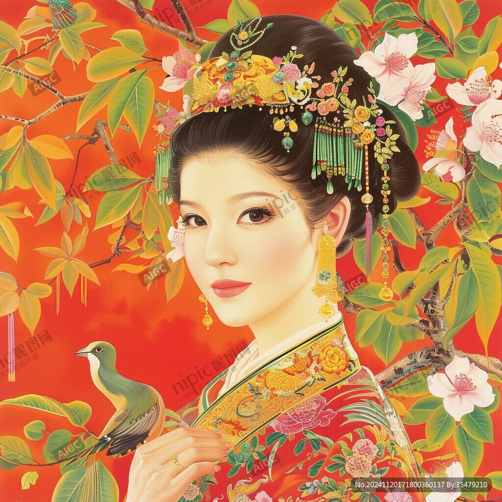 古典美女花卉