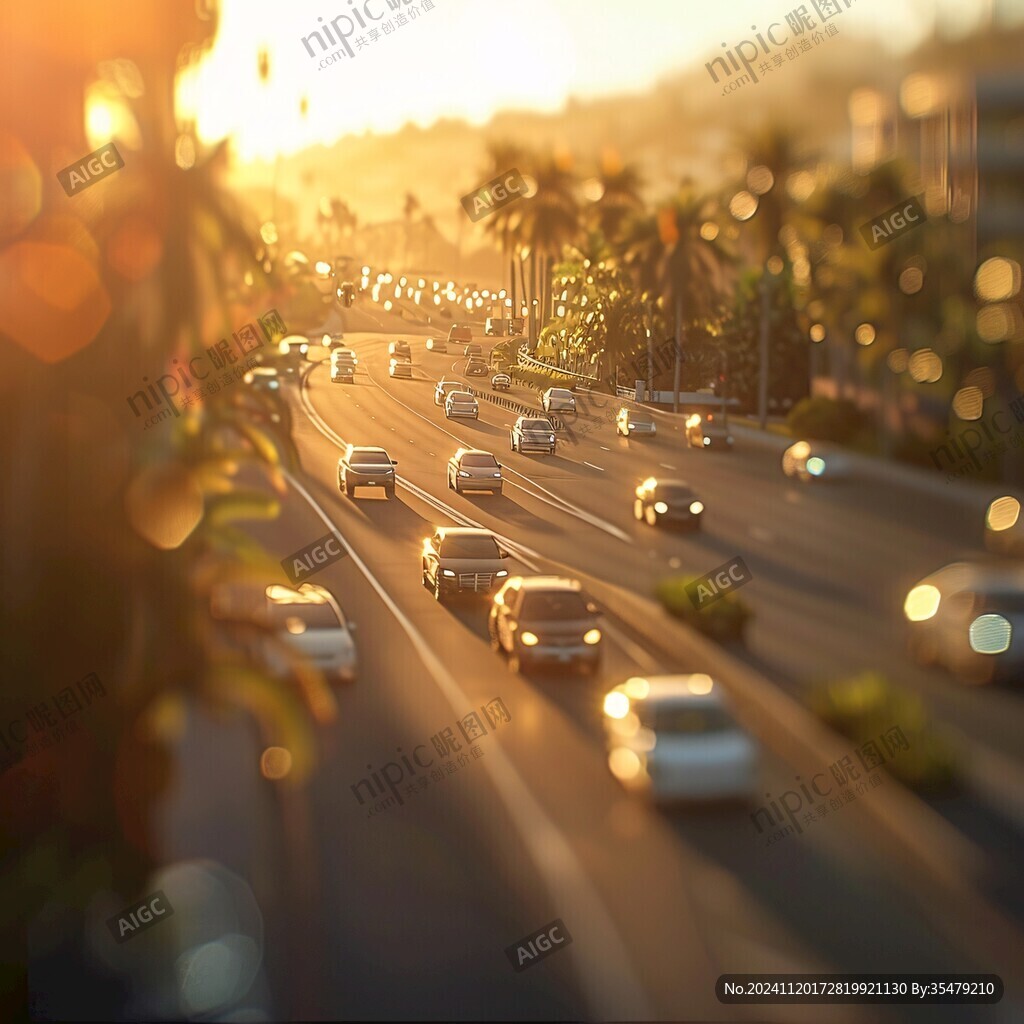 夕陽陽光車流