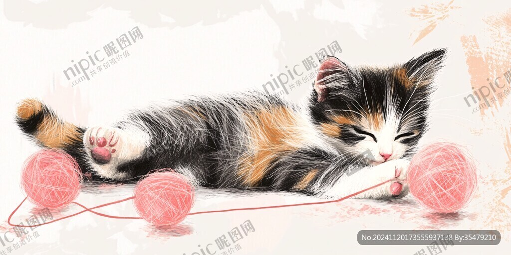 手繪小貓插畫插圖