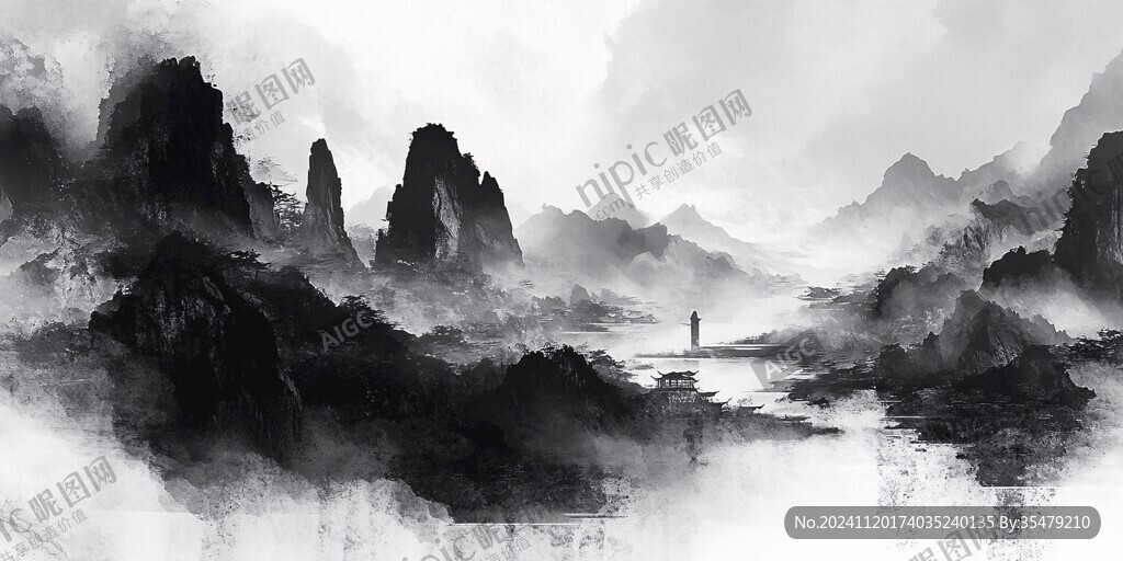 禪意山水數(shù)碼水墨畫