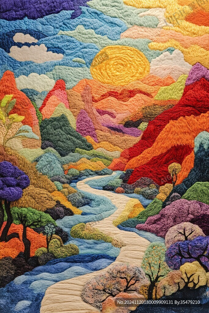 地毯手繪唯美山水