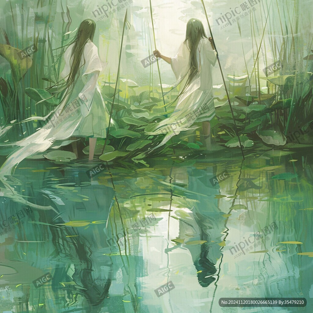 竹排上的古風(fēng)少女