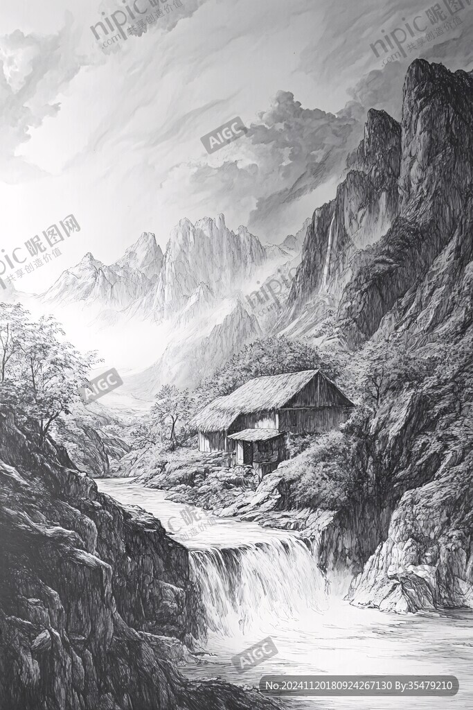 黑白畫山水畫后現代