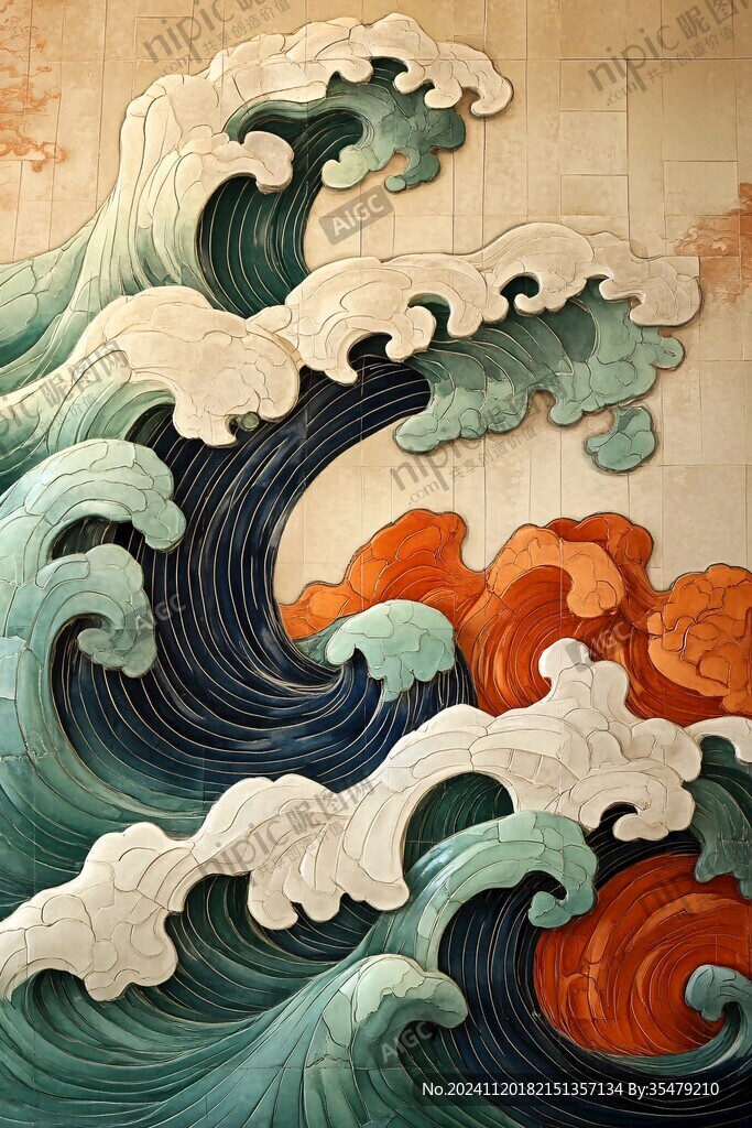 古風(fēng)海浪包裝插畫