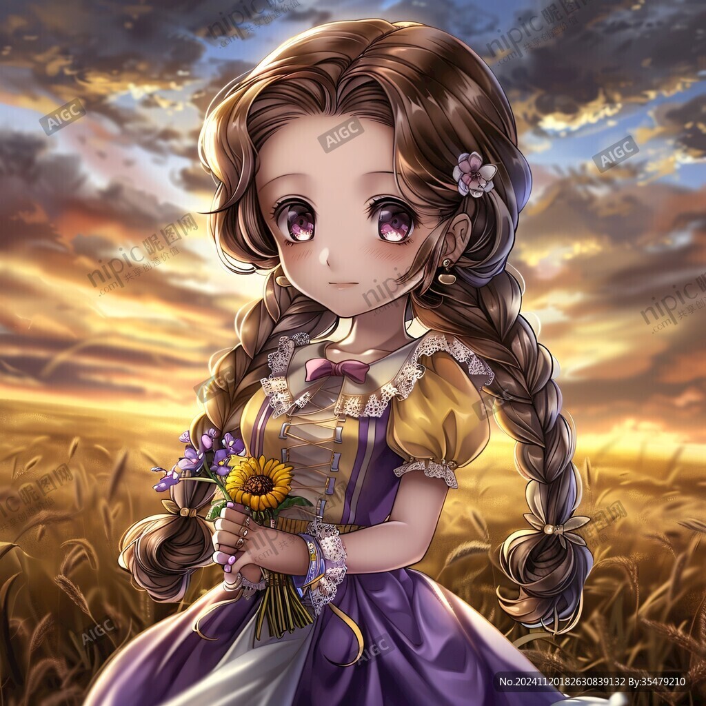 紫發(fā)花朵卡通女孩