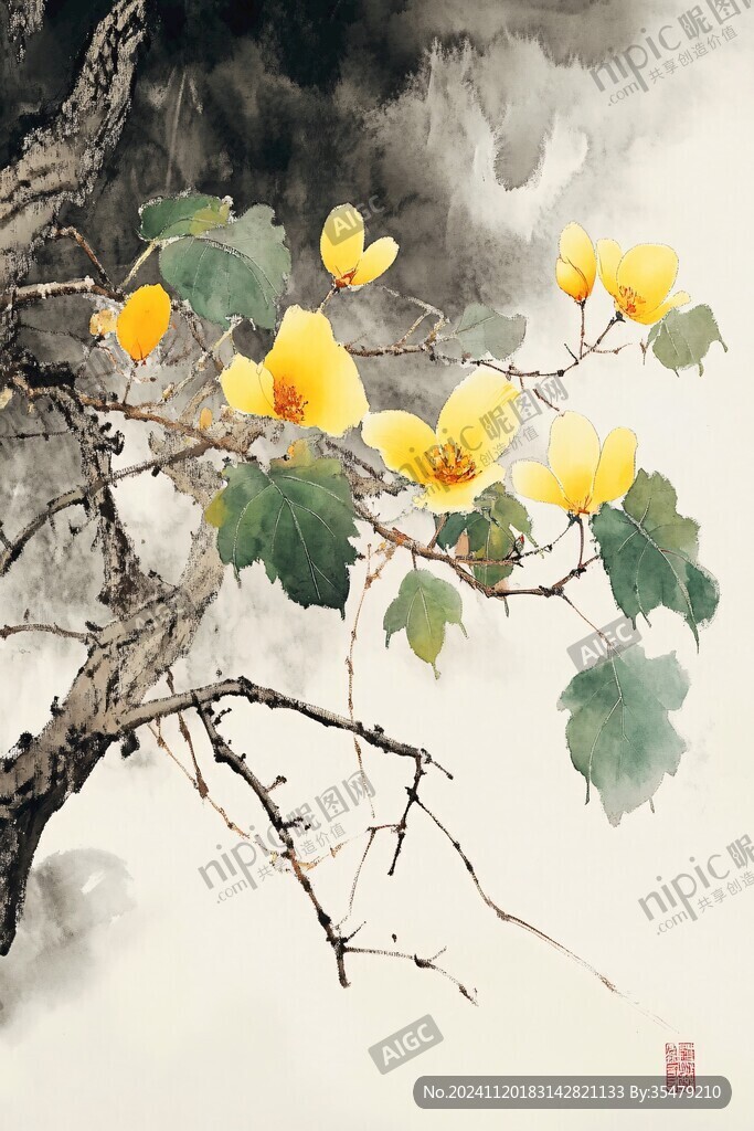 工筆花鳥手繪銀杏