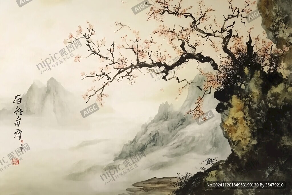 秋天寫意山水畫