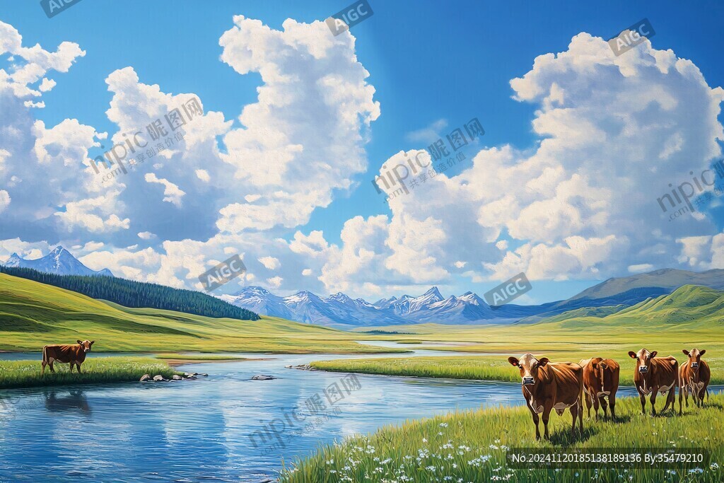 藍天白云草原駿馬