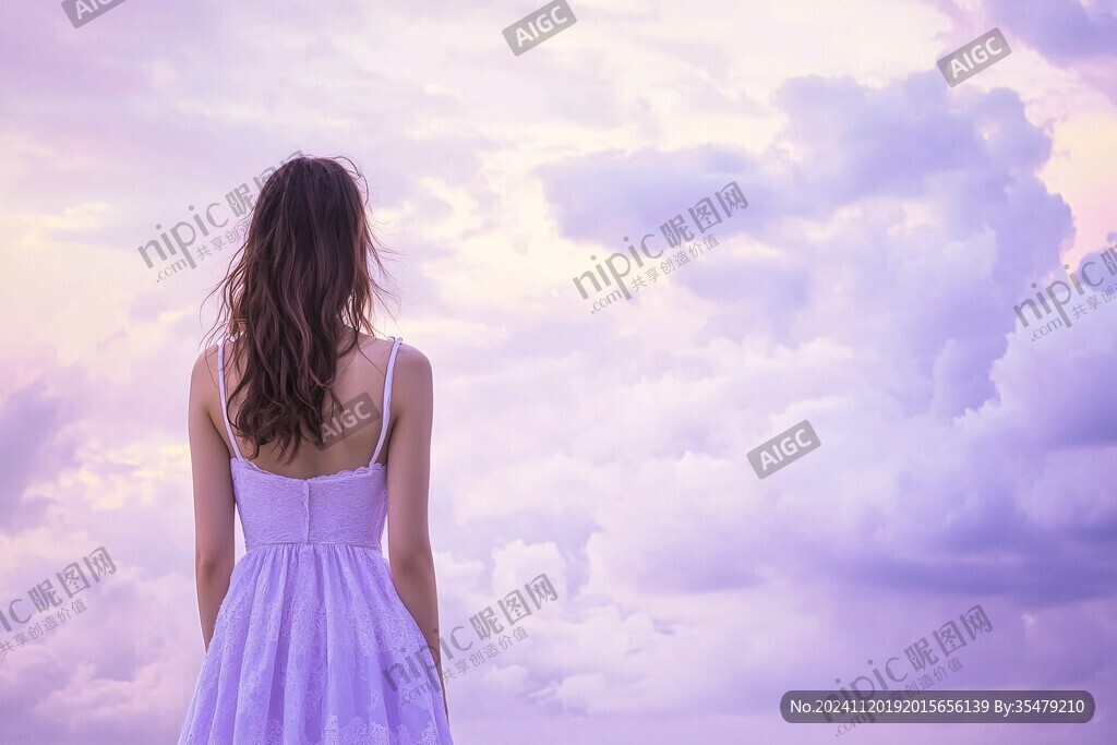 黃昏的少女背影
