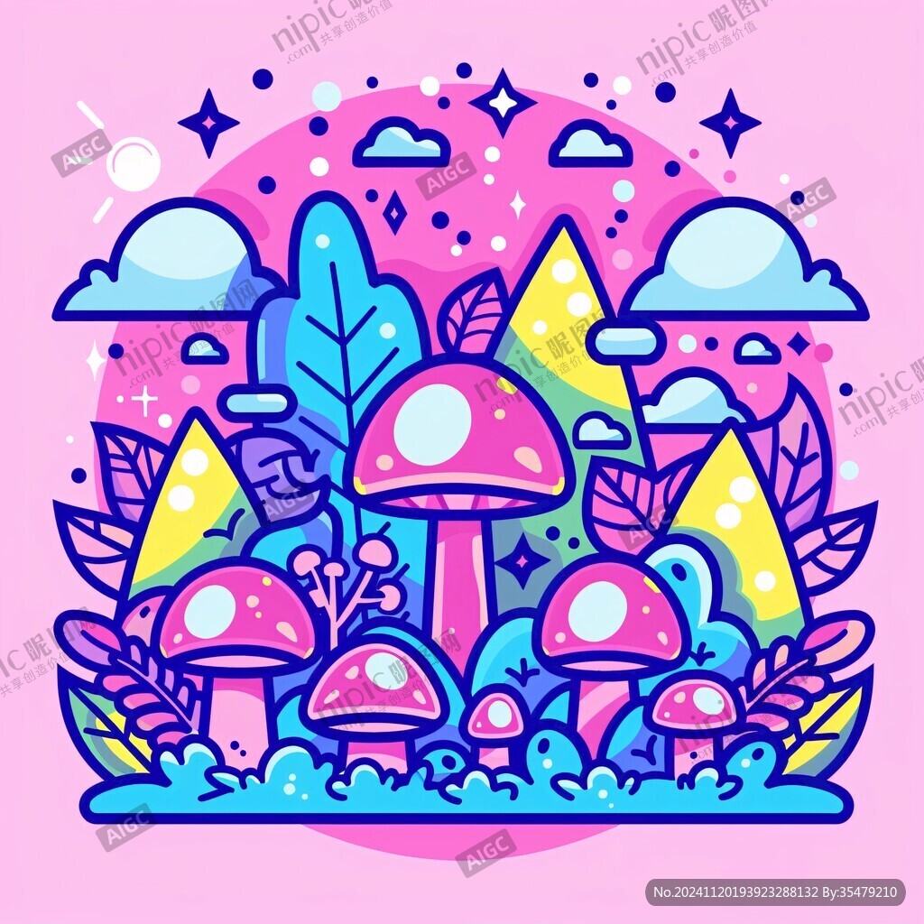 原創蘑菇插畫圖案