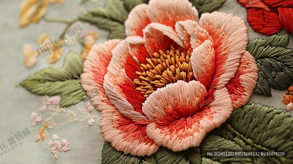 牡丹花刺繡