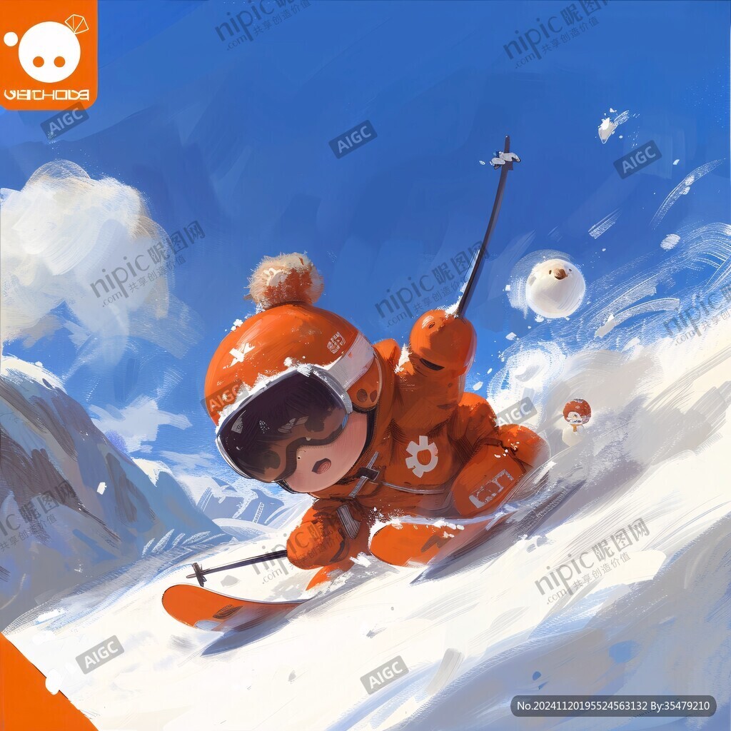手繪滑雪的熊貓插畫