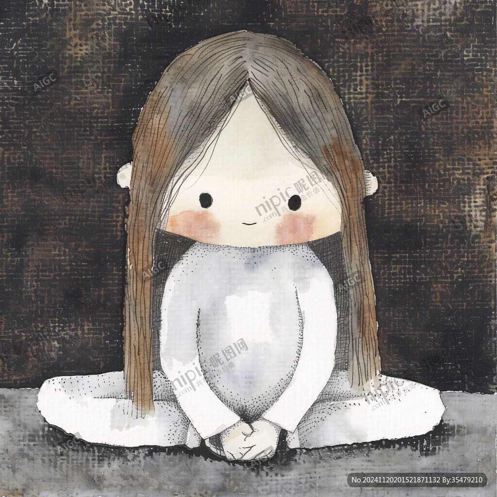 孤單的小女孩插畫