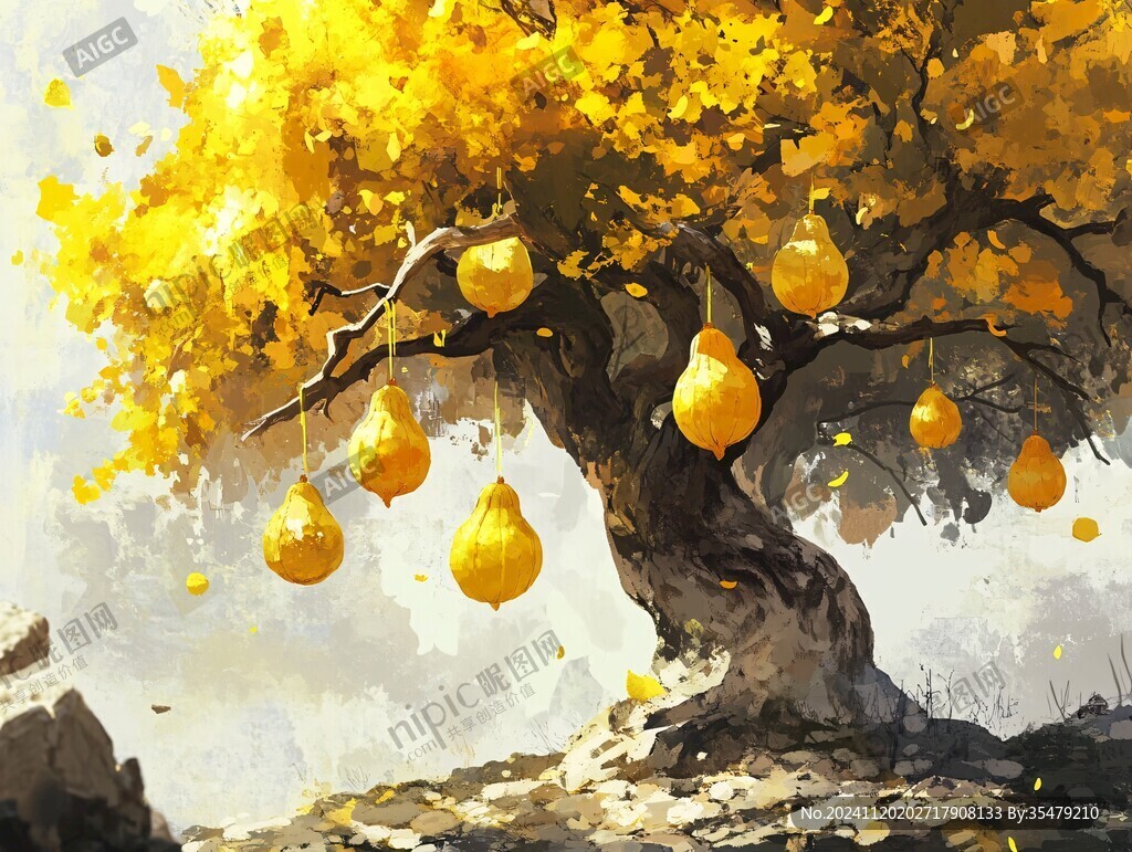 黃金梨樹插畫