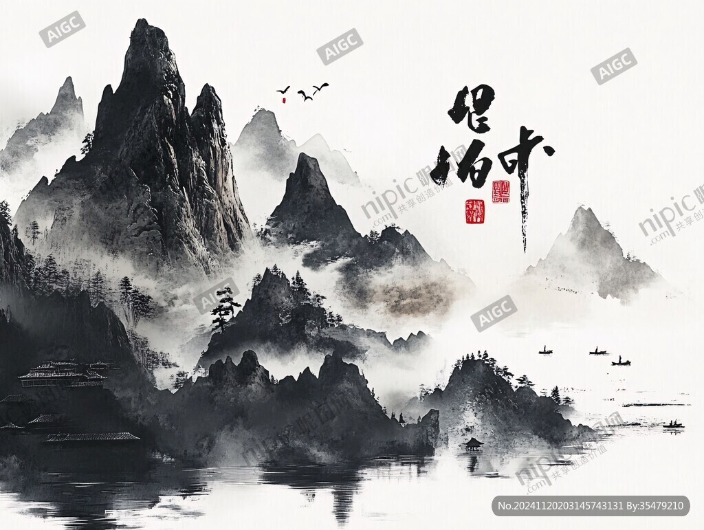江南水鄉(xiāng)墨韻禪意山峰