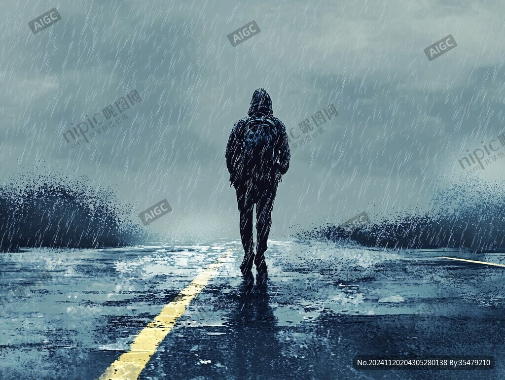 走在暴雨里的女人