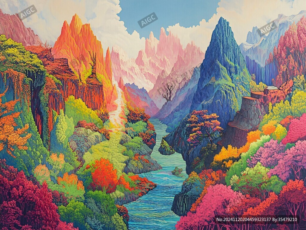 巨幅彩色山水